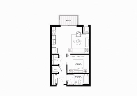 Floor plan for studio, 1 bath, 586 sqft